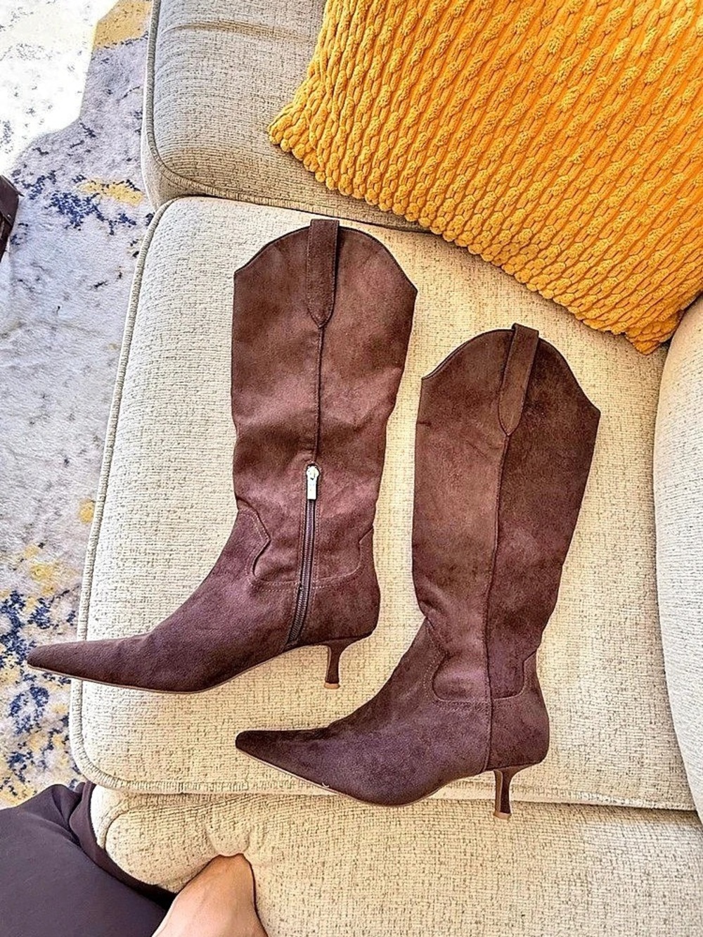 STEVEN BY STEVE MADDEN Britt Western Kitten Heel Boot Brown Over-the-Knee